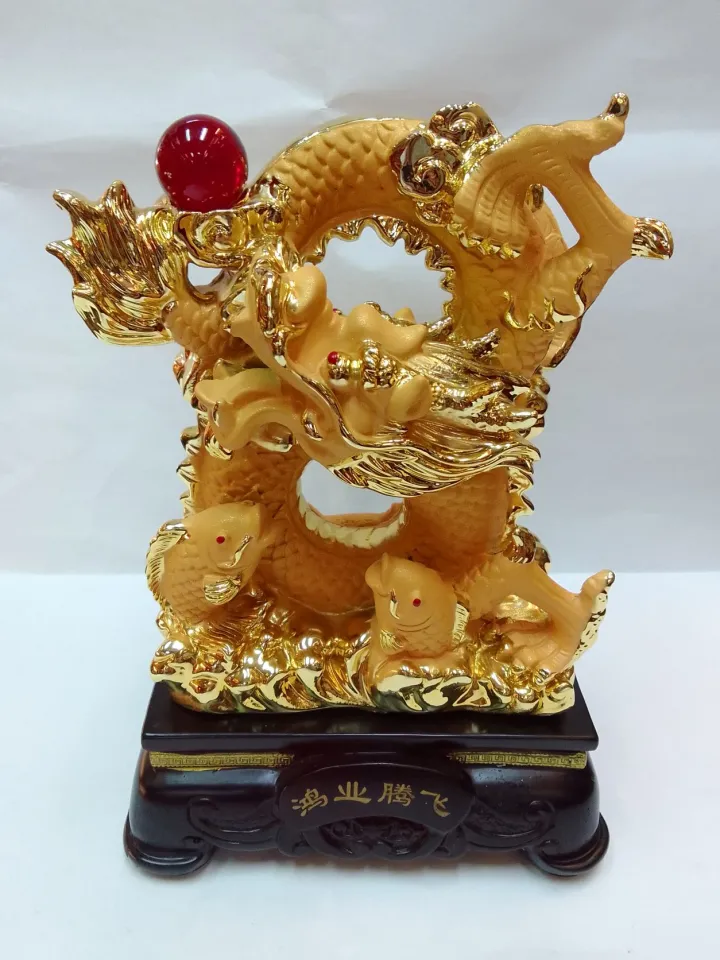 Vintage Brass Dragon Figurine Statue Fengshui Ornament Chinese