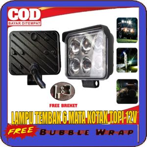 Lampu Tembak Halogen Kotak Topi Foglamp Lampu Kabut Motor Mobil Lampu Tembak 6 Mata LED Plus Tutup
