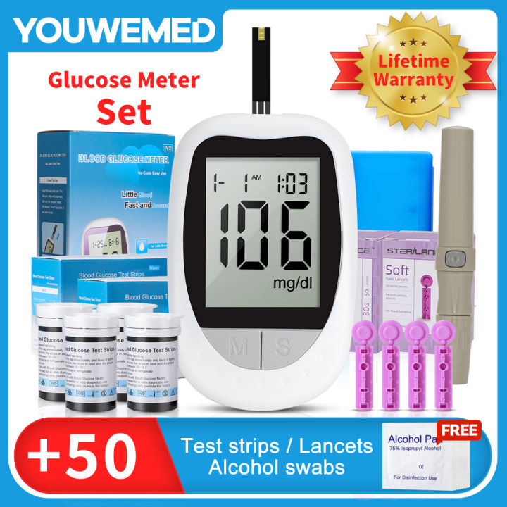 【Free Battery】Blood Glucose Meter Complete Set with 25-100pcs Test ...