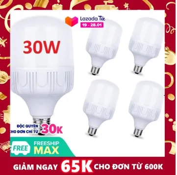 Bộ 5 bóng đèn Led 30W cao cấp tiết kiệm điện. Màu sáng: Warm trắng (3000-3200K) Pure White (6000K-6500). Bảo hành: 12 Tháng