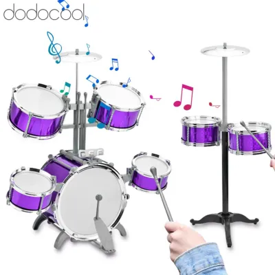 Dodocool Bộ trống Jazz Karlak Bộ gõ âm nhạc phong cách dành cho người mới bắt đầu Cài đặt dễ dàng Quà tặng đánh trống cho 7 trống kèm ghế đẩu (Màu đỏ)