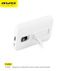 Awei P185K 10000mAh Magnetic Wireless Super adsorption Power Banks PD 22.5W Fast Charging Power Bank Mini Portable Powerbank With Stand PD 20W Digital Display Fast Charge with Auto-wake Powerbank Portable For iPhone 17 Pro Max iPad Air Samsung OPPO Vivo..
