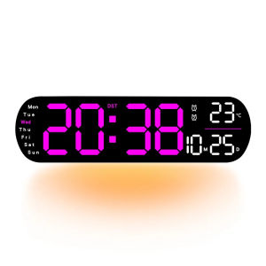 Large Digital LED Wall Clock Multifunctional Adjustable Atmosphere Light Color Changing Electronic Alarm Clock Temperature/Date/ Week DisplayFast shipping