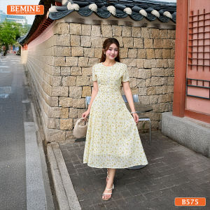 Đầm thiết kế BEMINE cổ tròn in hoa dáng dài xòe phù hợp đi chơi-B575