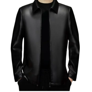 Mens Genuine Leather Jacket Classic Business Casual Coat Lapel Style Durable Fashionable Spring Autumn Outerwear
