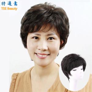TSE Real Hair Wig Headgear Female Short Hair Short Curly Hair Natural Middle-aged Wigs Mom Real Short Curled Hair Wigs RW09