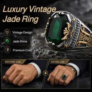Luxury Vintage Mens Ring Jade Inlaid Gentleman Band Retro Style Jewelry Anniversary Gift Party Wear Accessories