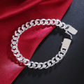 【Hot item】 New 925 Sterling Silver Solid 8/10mm Chain Bracelet Men Women Chain Noble Wedding Jewelry Charms Party Birthday. 