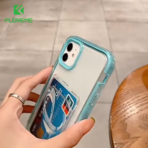 FLOVEME Luxury Clear Phone Case For iPhone 13 12 11 Pro Max 13 12 Mini XR XS Max X 7 8 Plus 2 in 1 Card Slot Holder Shockproof Bumper Back Cover