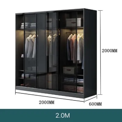 Wardrobe Sliding Door Home Bedroom Free Installation Small Apartment Combination Light Luxury Cabinet Cloakroom Glass Door