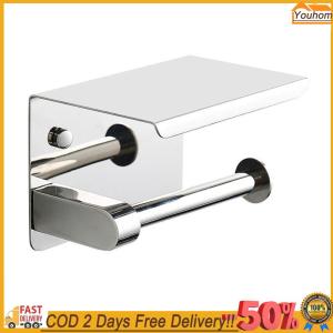 [Youhom] Easy Install Stainless Steel Toilet Paper Holder Wall Mount Punch-Free Bathroom Accessories Sleek Silver Finish