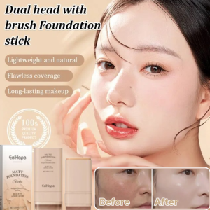 [Flawless Coverage/Lightweight Natural] Dual-Ended Foundation Stick With Brush/Long-Lasting Makeup Waterproof Sweatproof Bright Skin Moisturizing Lock Water Liquid Foundation