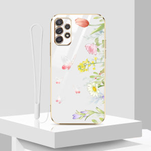 VRQR SAMSUNG Galaxy A52 5G/A52 4G/A52s 5G/A53 5G/A72 5G/A72 4G/A73 5G Phone Case 6DStraight Edge Plating Butterflies and flowers in summer Pattern Soft Luxury High Quality New Design New Protection
