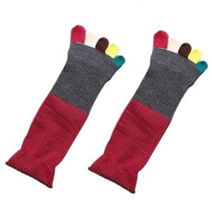 Women Funny Colorful Toe Socks Contrast Color Patchwork Ribbed 5 Finger Hosiery