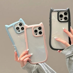 Cute Cat Ears Acrylic Phone Case For iPhone 11 17 Air  15 14 13 12 Pro Max 14 15 Plus XR X XS Max Shockproof Silicone Bumper Transparent  Hard Cover