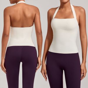 VEQKING Built-in Pads Women Yoga Bras Open Back Sports Halter Quick Dry Gym Fitness Vest Soft Elastic Workout Running Tank Tops2026