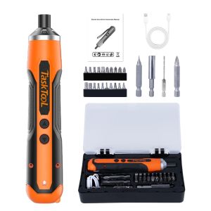 TASKTOOL 4.2V 1500mAh Electric Screwdriver USB Charging 26pcs Drill Bits 1/4Inch Li-ion Battery Compact