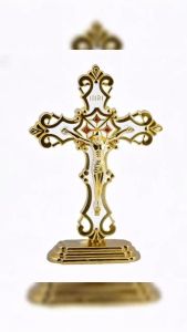 ZEO Standing Crucifix Saint Benedict Metal Crucifix Cross Ornament Decoration Car and Office