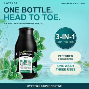 French Cottage Men Icy Mint 3-in-1 Perfumed Shower Gel 250ml | Fresh Shower Feel | Hair Face Body | SG Ready Stock