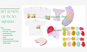 [ TẶNG VÒNG DÂU TẰM] Combo 42 Món Quần Áo Sơ Sinh Trắng Gồm 5 áo cotton + 5 khăn sữa + 2 nón + 10 cặp bao tay + 10 cặp bao chân + 10 tã dán đóng tã