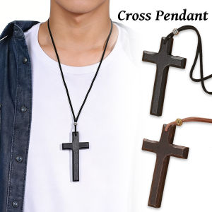 Onisa Wooden Cross Necklace On Leather Cord For Pendant In Black Brown Tone Jewelry