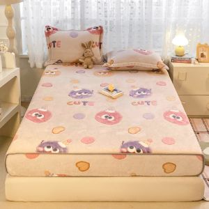 【discount store】1Pc New Snowflake Velvet Fitted Sheet Bed Cover Mattress Dust Cover Suitable for Bedroom Apartment Winter Warmth and Comfort Cartoon Print Ins Princess Style 90/120/150/180cm