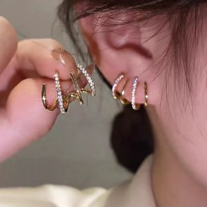 [Gnker] Korean Earing Claw Ear Hook Clip Earrings for Women Shiny Four-Prong Setting Gold Color Ear Earrings
