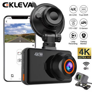 Ekleva 4K WIFI Dash Cam cho xe ô tô phía trước và ống kính kép phía sau tự động Dashcam thời gian trôi đi video được xây dựng trong hỗ trợ wifi 24h màn hình đỗ xe