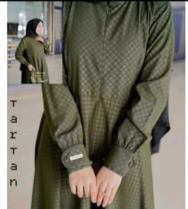 Gamis hermosa wolfis embos motif tartan warna army-Gamis busui syari premium umbrella 4 meter-wanita