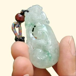 High Quality Light Green Hue Natural Type A Jadeite Jade crafted with shape of Ruyi and Three Legs Toad as Pendant certificate weighs 13.02 grams measurement 47.8 * 22.8 * 9 mm (pendant291)