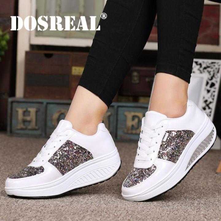 DOSREAL Hot Sale Women Sneakers Breathable Wedges Platform Shoes For Women  Patent Leather Korean Version Women Casual Shoes