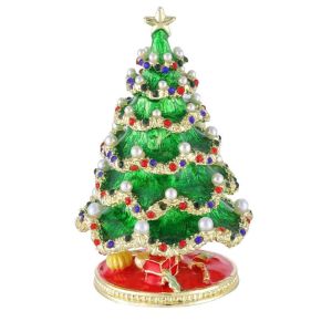 YERZ Enamel Christmas Tree Ornaments Colorful Metal Christmas Decoration Gifts Tabletop Decor Jewelry Storage Box Home Decoration