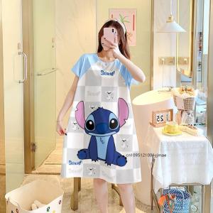 Stitch Woman Pajamas Dress Short Sleeve Summer Y2K Causual Loose Dress Kawaii Sanrio Cartoon Fashion Nightgown Comforts Homewear