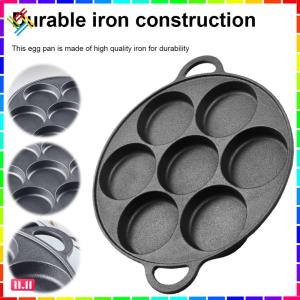 7 Hole Cast Iron Skillet Non-Stick Frying Pan for Omelets and Breakfast Cooking Durable Black Kitchenware