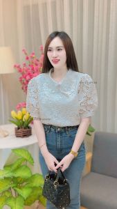 TUM BANGKRAUY เสื้อลูกไม้สีขาว เสื้อขาวใส่งานบวช ใส่ทำบุญ ใส่ไปวัด Freesize อก 42 ยาว 25 นิ้ว No.526 ส่งฟรี มีบริการเก็บเงินปลายทาง