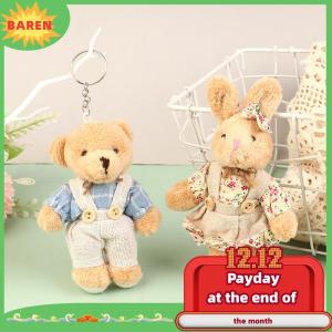BAREN Dễ thương mặc quần áo gấu Đồ chơi sang trọng phim hoạt hình thỏ Mặt dây chuyền mềm nhồi búp bê Keychain Ba lô xe Túi Chìa Khóa Vòng trang trí Kid Quà Tặng