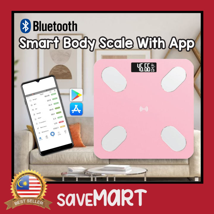 Smart Bluetooth Body Fat Scale - Digital Bathroom Scale, 400lb Capacity, BMI, Tempered Glass - Black