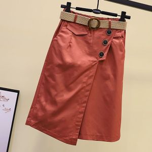 Womens Half Skirt Summer New Fashionable Casual A-line Shorts Loose and Versatile Simple and Adjustable Waist Length Straight Skirt (with Belt)