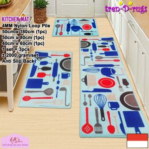 Tren-D-rugs Karpet Keset bulu alas lantai ruang tamu dapur panjang lorong runner kitchen mat anti slip murah 1 set isi 3 pcs - 50 cm x 180 cm ( 1 pc ) + 50 cm x 80 cm ( 1 pc ) + 40 cm x 60 cm ( 1 pc) - NMs