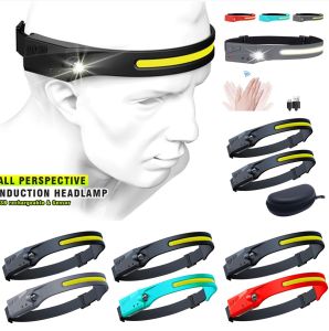 COB LED Headlamp Sensor Headlight Flashlight Rechargeable Outdoor Work Lamp (Ready)