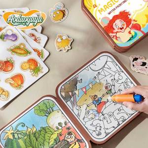 Aoduoyaya Childrens Magic Water Drawing Book 2 in1 Early Education Enlightenment Baby Tearable Book Fun Educational Toy