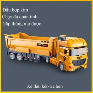 Đồ chơi xe đầu kéo xe ben bằng hợp kim và nhựa mở được cửa thùng chạy đà quán tính kích thước cực lớn