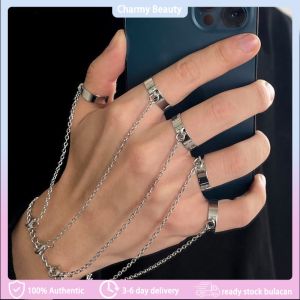 Hip Hop Punk Geometric One-piece Chain Combination Ring Minimalist Couple Ring Bracelet Jewelry Accessories Rings