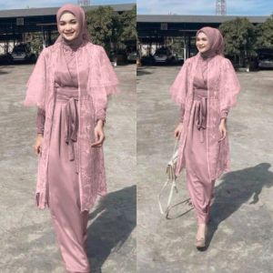 RAYYA DRESS SILK + OUTER TILLE PREMIUM GAMIS KIMONO MODEL TERBARU