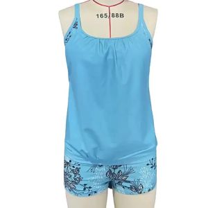 2024 New Cross-Border European and American plus Size Womens Quick-Drying Shorts Vest Conservative Two-Piece Bikini Swimsuit Wholesale ㏇L0514