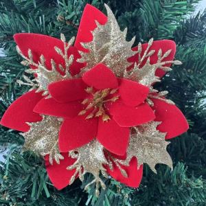 10pcs Glitter Christmas Flower Artificial Flowers Merry Christmas Decorations for Home Xmas Tree
