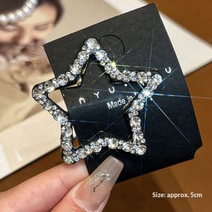 Rosy Recess Sparkling Star Rhinestone Hair Clips for Women Elegant Front Side Bangs Holder Fashionable Crystal BB Clips