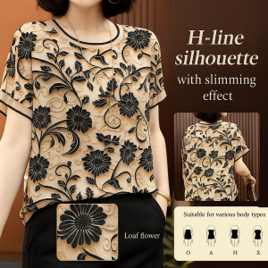 Three-dimensional Flower Flower Style Top Ice Silk Round Neck T-Shirts Age-reducing Fashion Summer Short Sleeved Best Gift