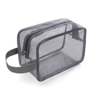 MKEB Grey Blue Mesh Shower Bag Quick Dry Mesh Handhold Storage Bag Durable Large Capcity Bathroom Carry Tote Bathroom Shower Organizer