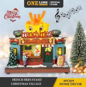 ONELINE #FC819  A whimsical resin French Fries Stand House featuring a cheerful smiling french fry box character on the roof Decoration Village for Tabletop Holiday